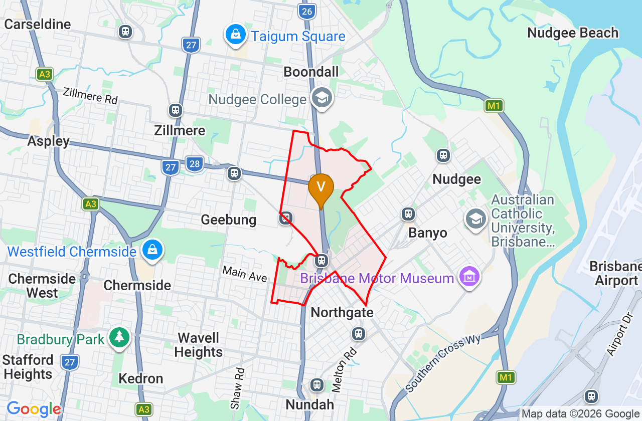 Map showing PCFixer computer repair service area and suburb boundary around Virginia QLD